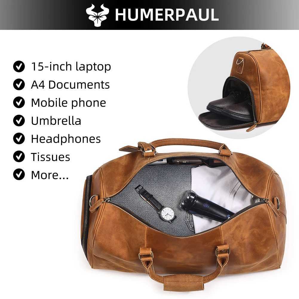 Mens Crazy Horse Leather Duffle Bag Large Capacity Travel Luggage Bag Fits 15 Laptop Shoes Durable Totes Bags for Business K251110