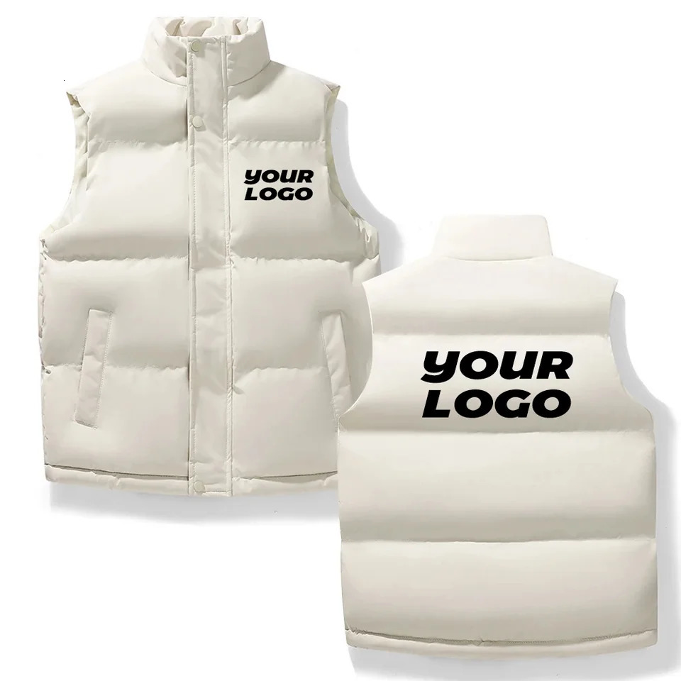 Customize Your DIY Mens Winter Thick Cotton Vest Jacket Mens Down Vest Sleeveless Outdoor Warm Vest Casual Outerwear 251105