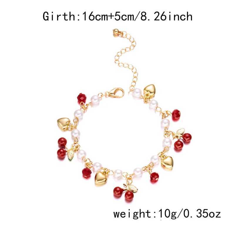 Sweet Cute Red Strawberry Cherry Heart Pearl Charm Bracelet New Fashion Y2K Fruit Gold Color Chain Jewelry Party Gifts 2025T251110