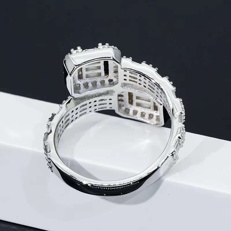 Ladder square Sterling Silver Inlaid Moissanite Diamond Ring Hip Hop High-end Jewelry Mens Ring
