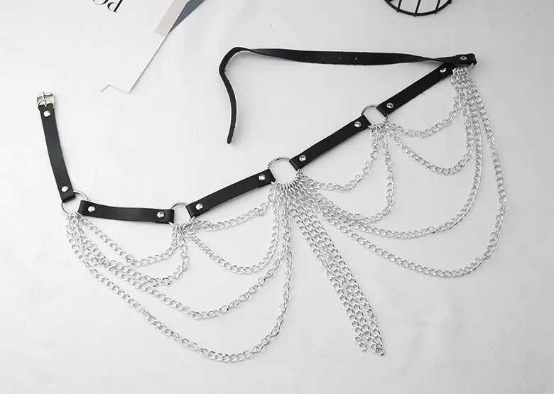 Sexy Wen Gothic hip-hop belt with chain Harajuku punk style Jk waist adjustable disco dance Pu dress jeans belt X250410