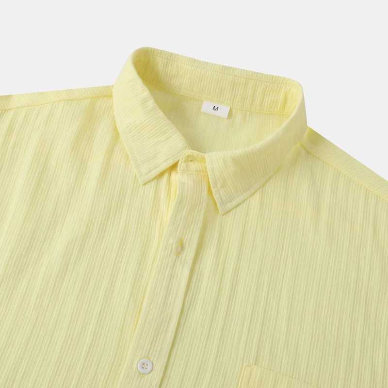 Yellow jacquard summer beach shirt for men 2024 new short sleeved button down Hawaiian shirt casual breathable holiday chemistry X250410