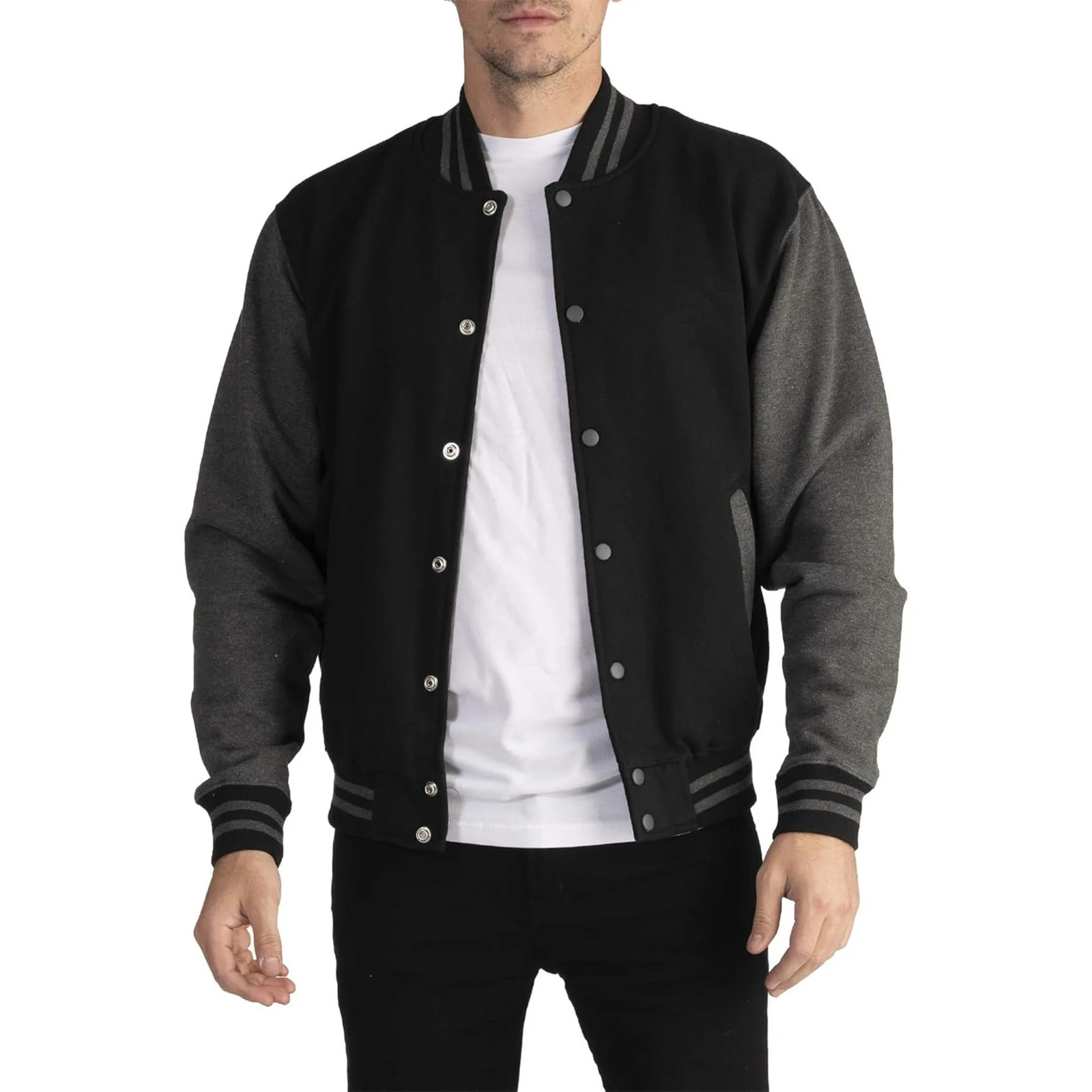 Black white solid color loose oversized casual mens baseball shirt personalized street jacket warm wool sweater 250401