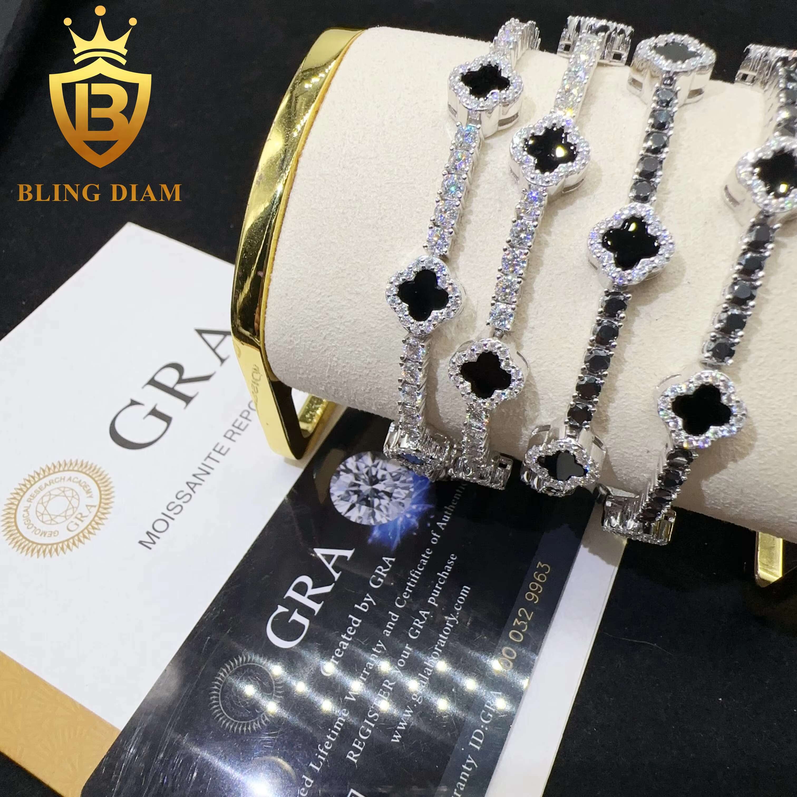 High Quality 925 Sterling Silver Diamond VVS Moissanite Tennis Bracelet Fashionable Hip Hop Iced Out Clover Necklace