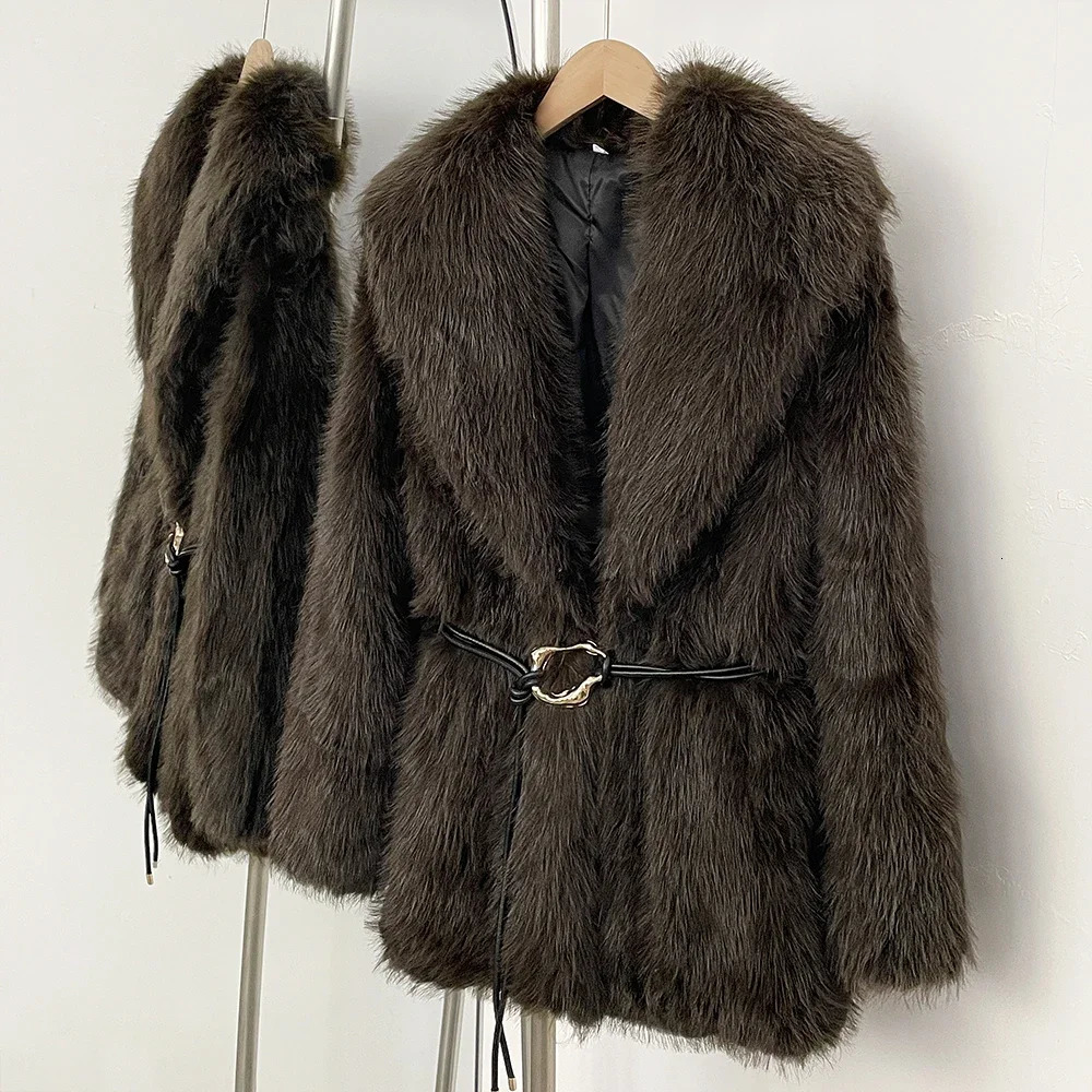Fur Coat Ecofriendly Female Autumn Winter Warm Faux Women Fashion Belt Black Fluffy Jacket Outerwear Spring 251110