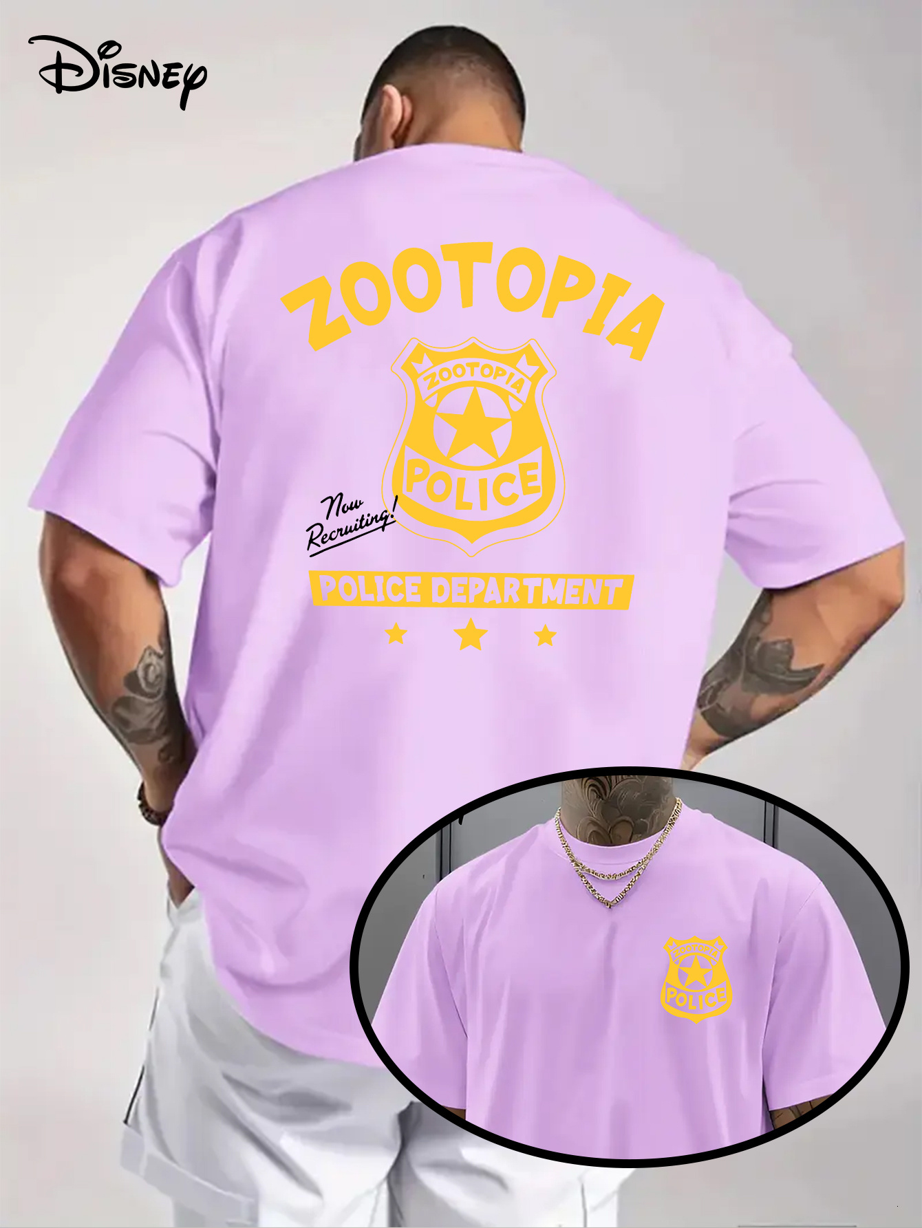 Disney Zootopia Police Station Men's T-Shirt Reversible Nick Wilde Judy Hopps Inspired Design, Logo, Soft Polyester Fabric, Casual Fitness Birthd