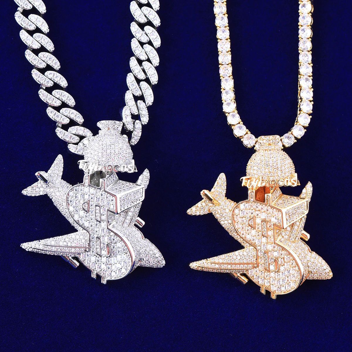 Hip hop airplane moissanite necklace pendant mens and womens personalized high-end hip-hop 925 silver pendantjewelry