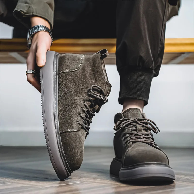 Mens Winter Boots Mens Biker Boot Round Toe Lace-up Soft Comfortable Anti-wear Outdoor Shoes Classic British Style Arrival 251107