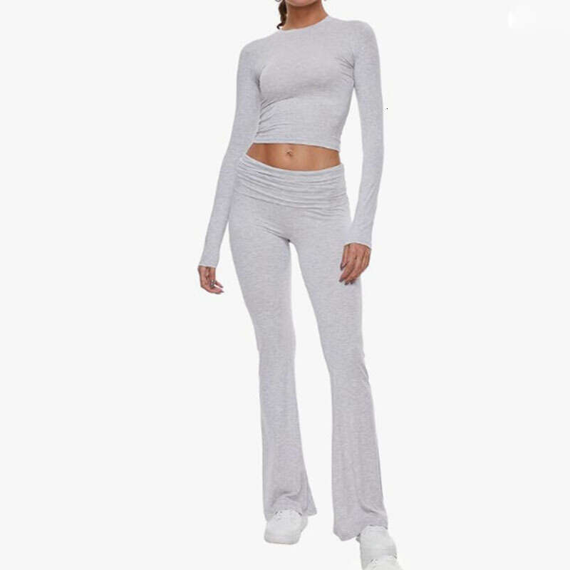 2024 Amazon Fast Selling New European and American Women's Fashion Round Neck, Short, Slim Fit, Low Waist, Flared Pants Set