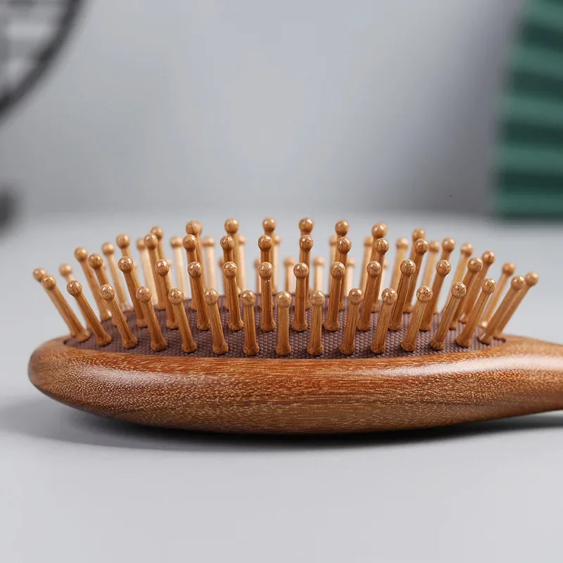 Golden Sandalwood Air-Cushion Hairbrush - Vintage Wooden Scalp Massager for Long Hair Care 251107