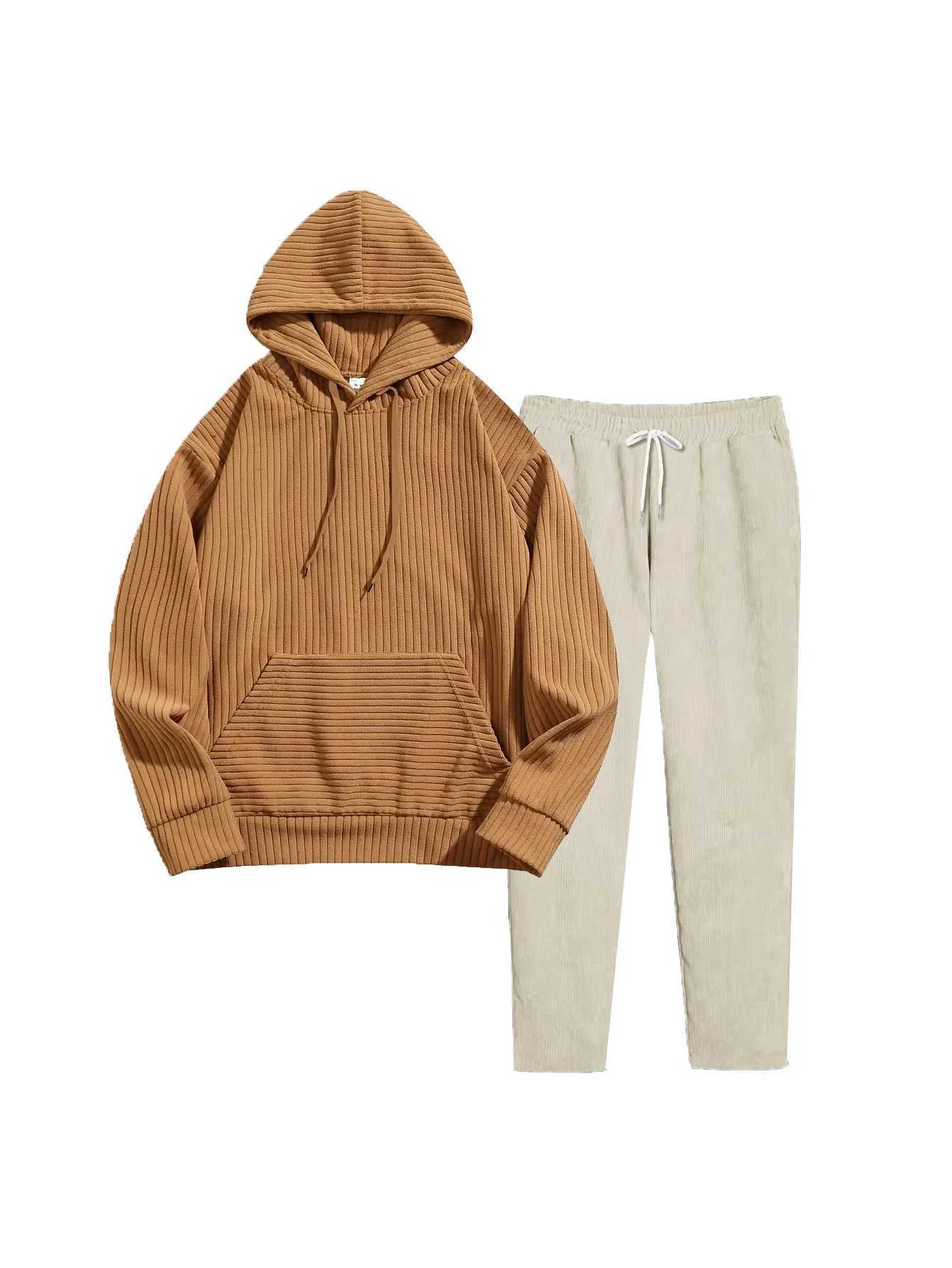 Mens fall/winter corduroy set must-have Thick warm neat fit Stylish for outings/work one set for easy outfits W251110