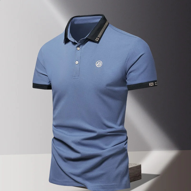Summer mens POLO shirt fashionable ice silk quick drying short sleeved embroidered T-shirt lapel solid color business top 250407