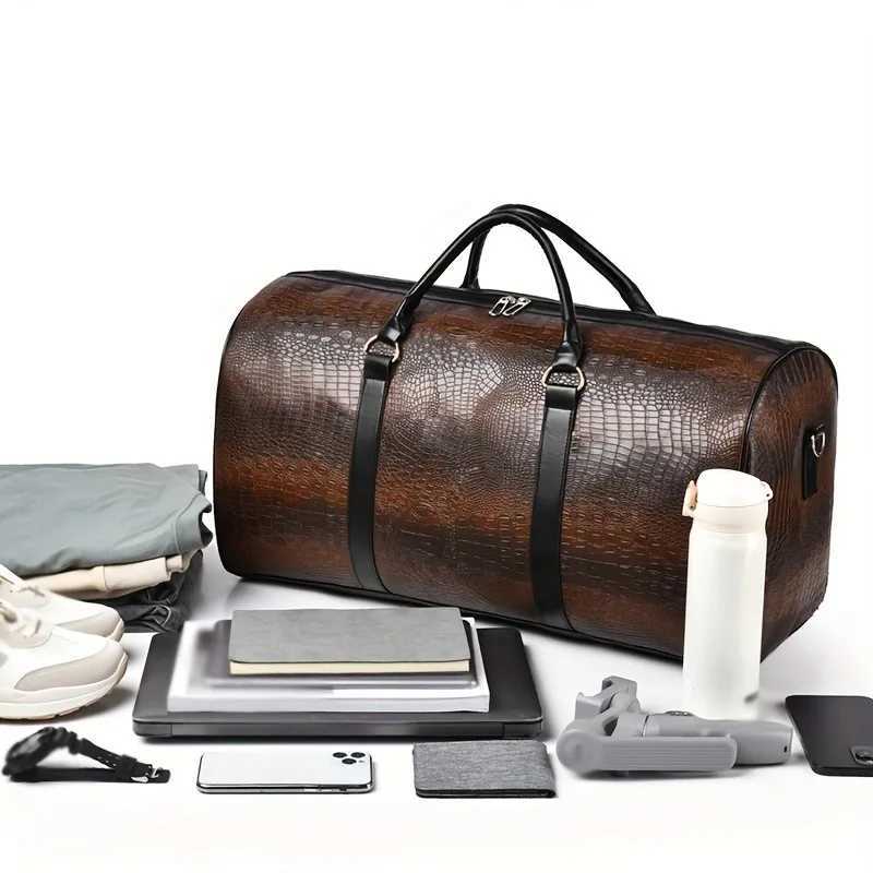 Large Capacity Retro Crocodile-Textured Travel Duffel Bag - Durable Vacation Luggage Versatile Gift for Men Women K251110