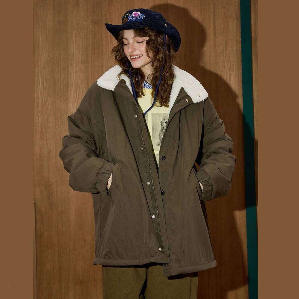 Winter Women's Vintage Coat Mid-Length Quilted Jacket Thickened Cotton Padded Parka Retro Minimalist Oversized Outerwear