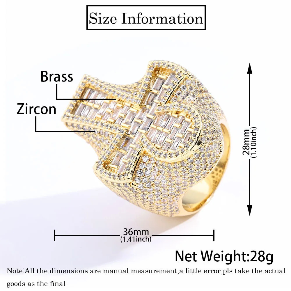 Hip Hop Jewelry Fashion Style Cross Cuban Ring for Men Bling Iced Out Round T-shaped Diamond Cross Ring Party Gift 250409