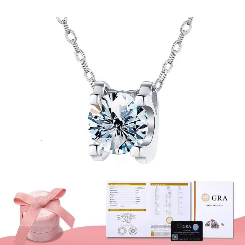 Hot Sale High Quality Brilliant Cut Real 925 Sterling Silver 1 2 Ct Stone Moissanite Necklace for Women Engagement Jewelry