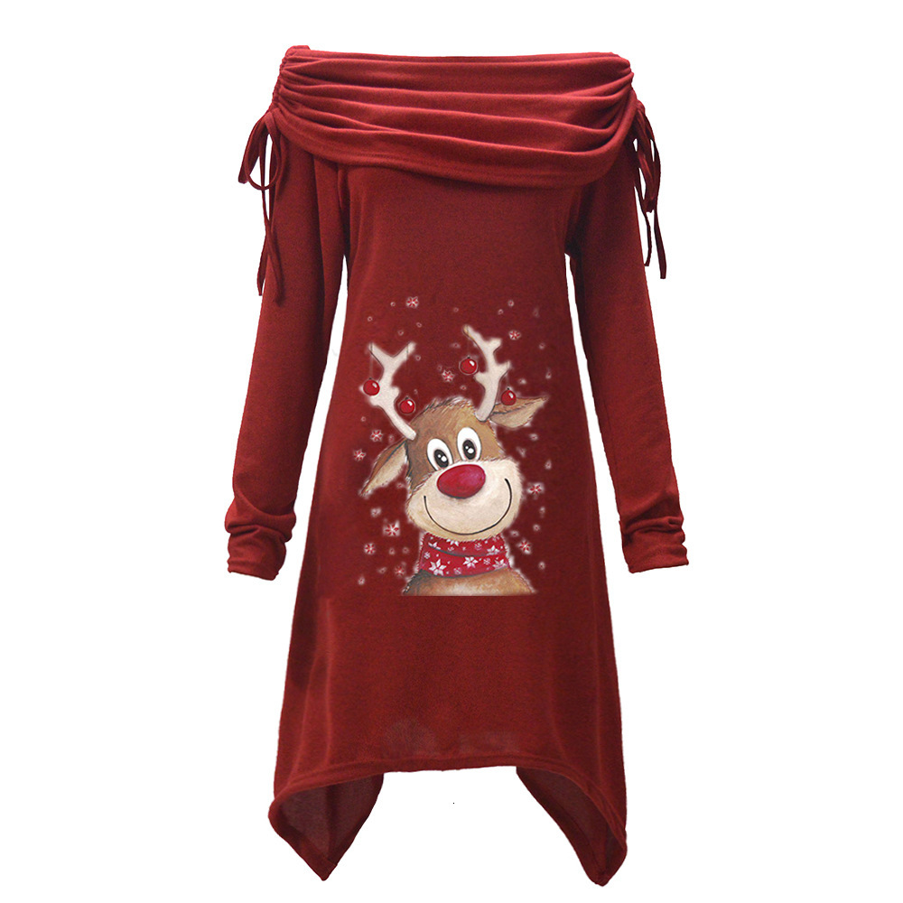 2025 Women's oversized sleeved Christmas Elk printed collar pleated irregular long waistcoat