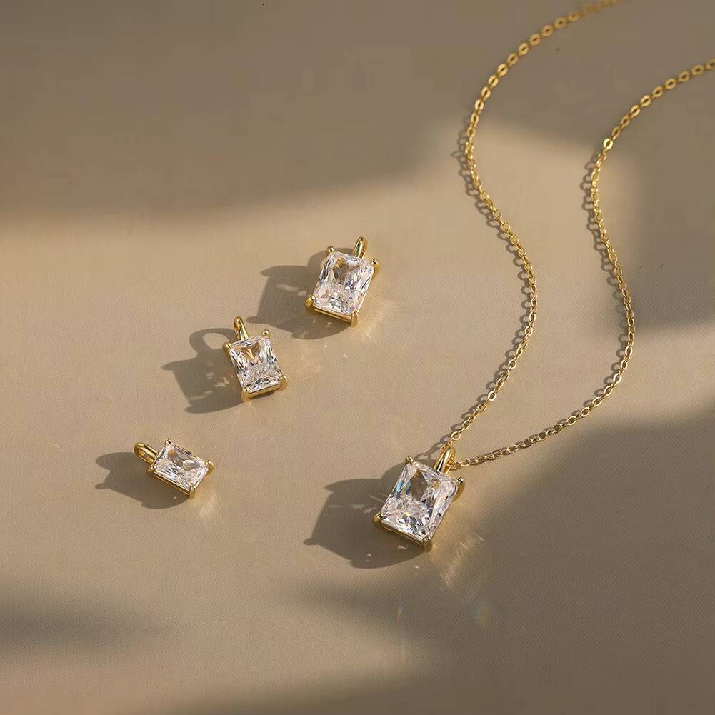 RINNTIN SMO6 Wedding Set14K Gold Plated 925 Sterling Silver 1ct -4ct D Color VVS Moissanite Diamond Ring Earrings Necklace Set