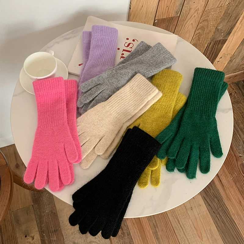 Solid Color Five-fingered Gloves Winter Women Gloves Extended Elbow Warm Gloves INS Style Fashion Girls Winter Accessories L251110