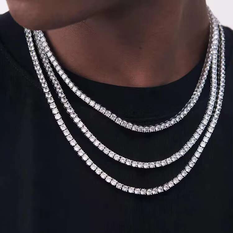 RTS Pass Diamond Tester Iced Out 2mm--5mm Tennis Necklace 925 Silver Round Cut Moissanite Jewelry Tennis Chain