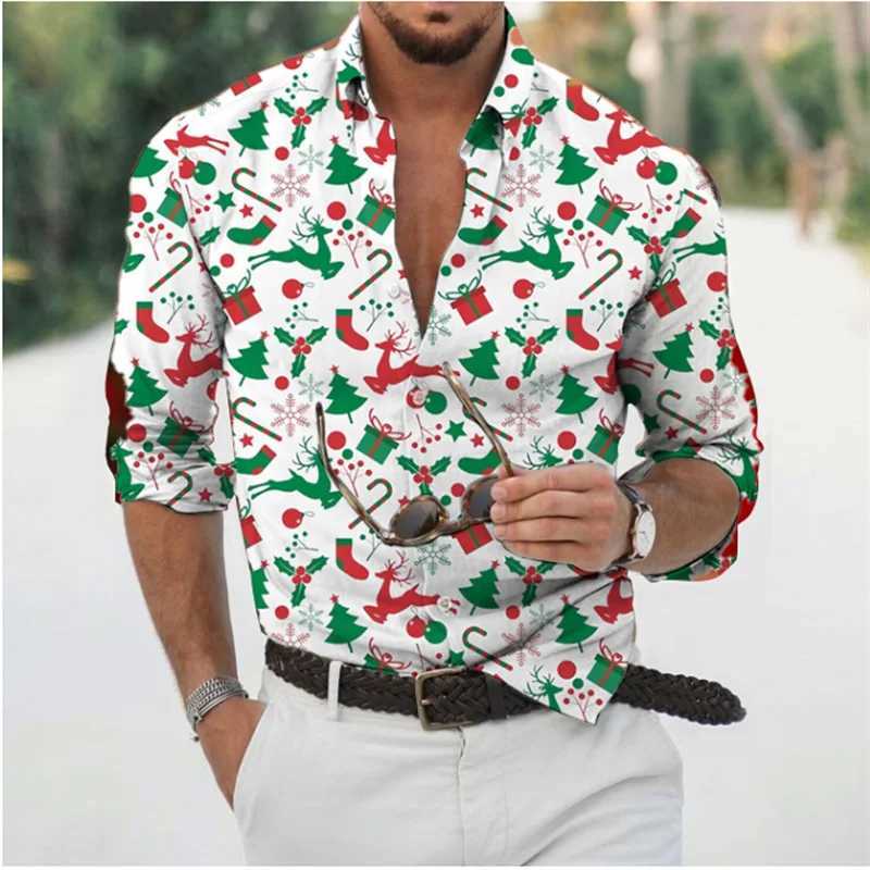 Fun Christmas Snowman Theme 3D Printed Mens Shirts Casual Long Sve Streetwear Tops Unisex Holiday Party Hawaiian Shirts Q251110