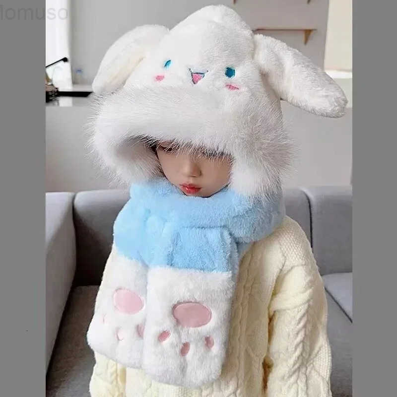 Sanrio Kuromi Anime Children Hat Scarf Gloves Cute Ins Kawaii Cinnamoroll Pochacco Ins Lovely Doll Fluffy Hat Gifts for Kids H251110
