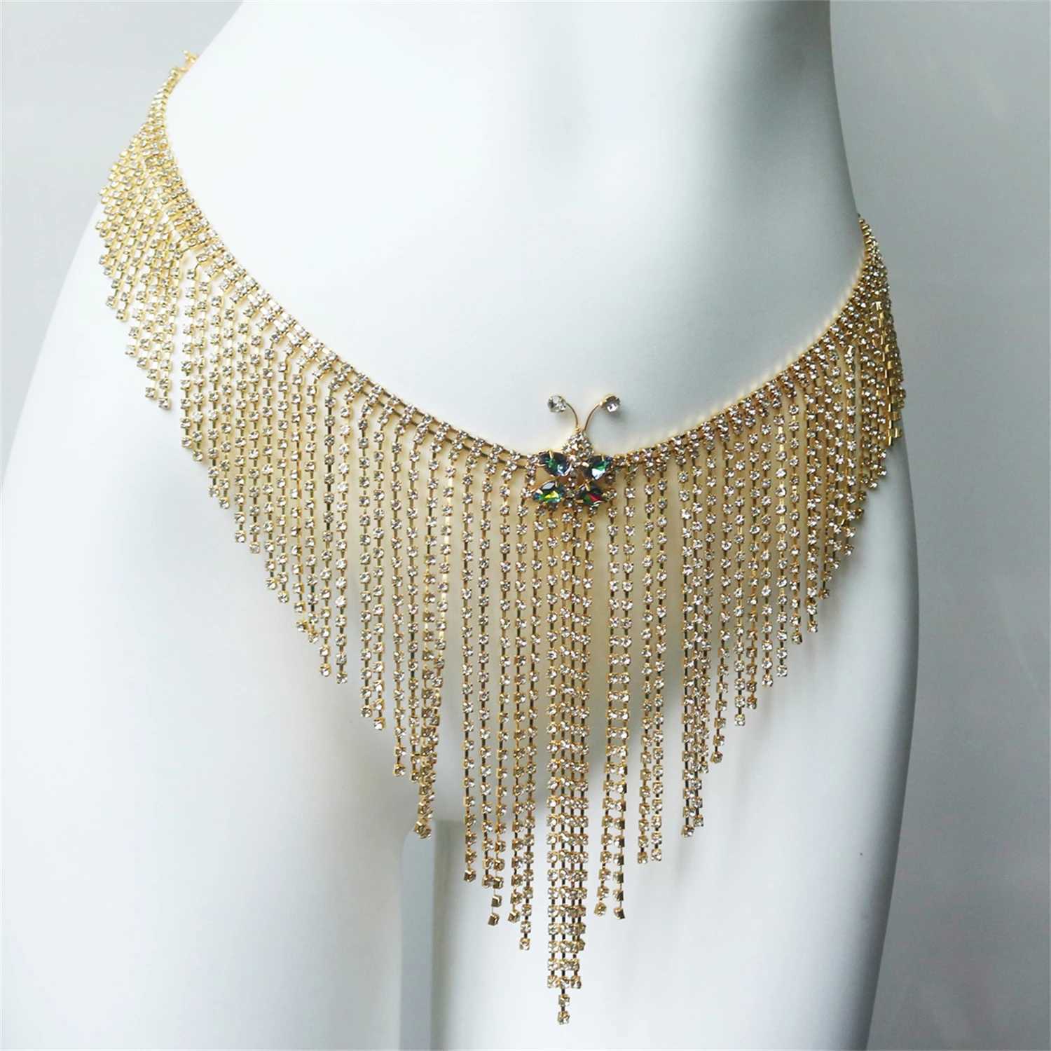 Personalized sparkling tassel crystal short waist chain jewelry fashion nightclub party bikini waist chain version accessories X250410