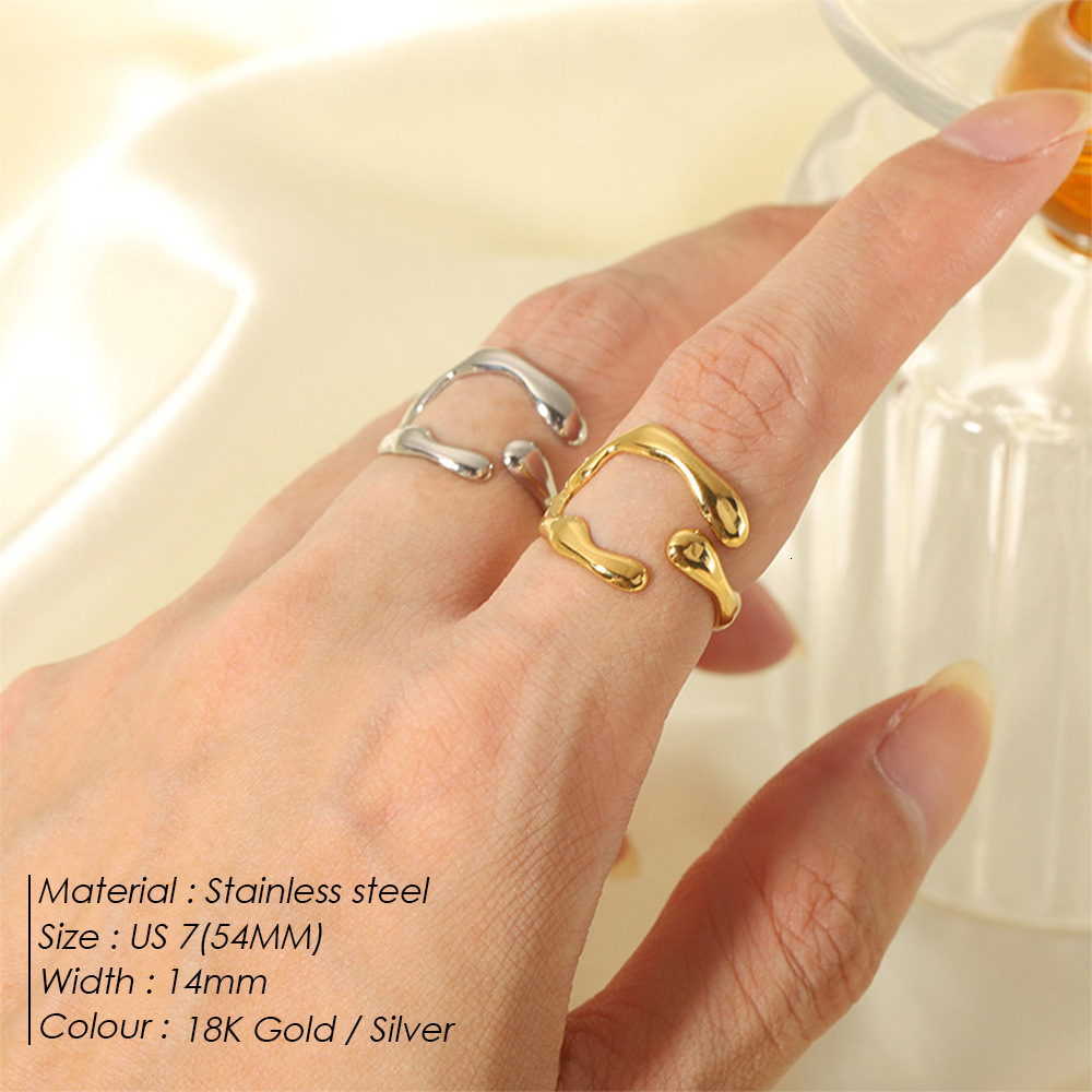 Fashion Ring Emanco Minimalist Cool Style Niche Designer Ring Design Stainless Steel Ring For Women Adjustable Open Gold-plated Ring