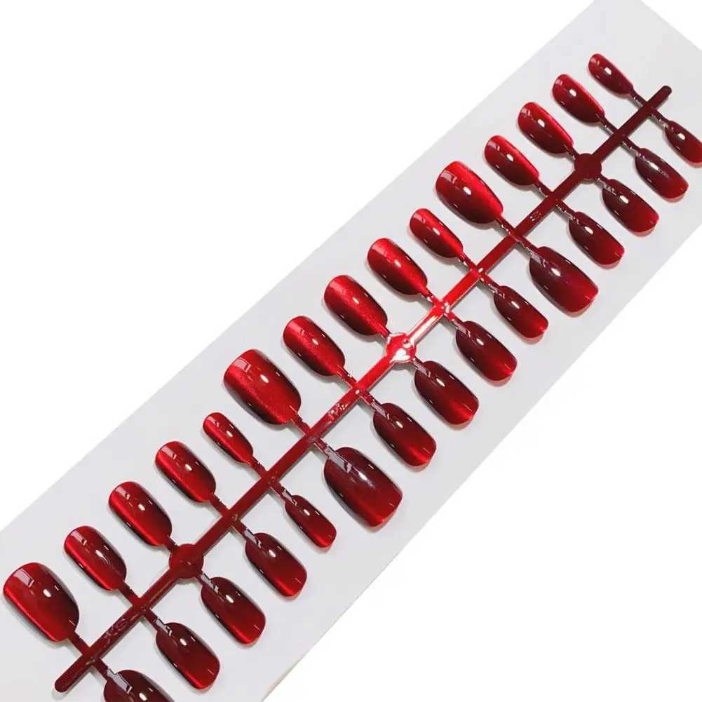 30 smooth red cat eye pressure on nails fully covered nude wearable almond shaped fake nails removable suitable for girls fake nails W250410