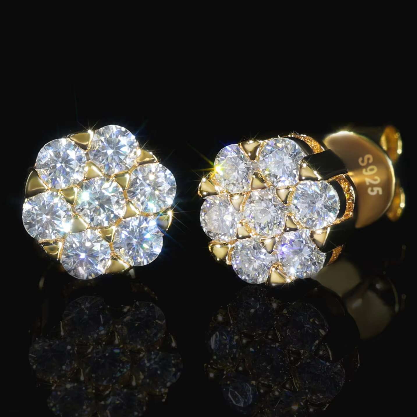 Elegant 925 Sterling Silver Earrings Vintage Style Flower Moissanite Gold Unique Design Weddings Parties Fashion Jewelry Gifts