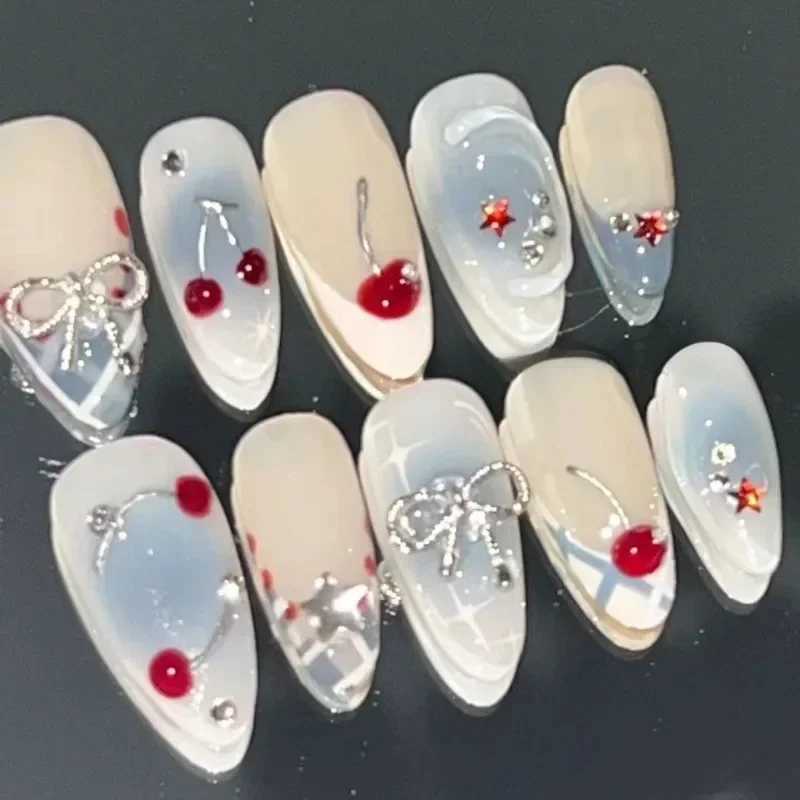 French womens gloves and nails handmade complete set cherry and artistic design soft and cute wearing armor spicy girl is SW W250410