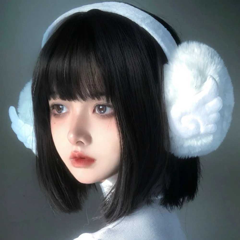 Harajuku Y2k White Angel Wings Plush Earmuffs Winter Warm For Women Girls Lovely Chic Earflap Outdoor Cold Protection Ear Cover W251110