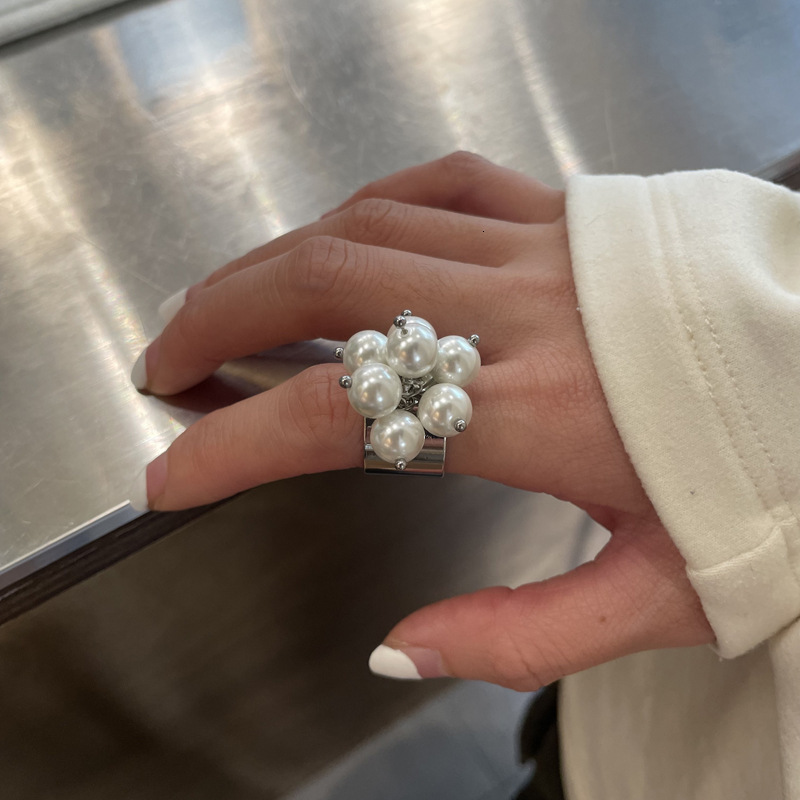 Handmade Designer Ring Natural Stone Black Agate Tiger Eye Stone Beaded Ring Fashion Ring Niche Exaggerated High-end Open Index Finger Ring