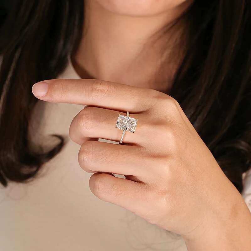 AEAW 100% 14k yellow Gold 4.5CT F Color VVS Radiant Cut CVD Lab Grown Diamond Engagement Ring IGI Certificate