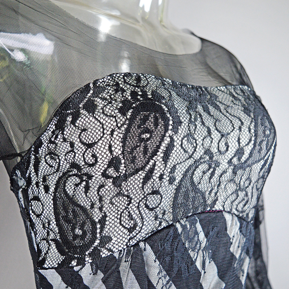Female lace mesh slim fitting celebrity fan dance president style toast evening dress