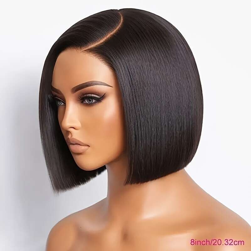 Short Straight Bob With HD Transparent Lace Front - 13X4 Human Hair, Side Parted 200% Density Natural Look For Women, All Ethnicities, Hair Wig