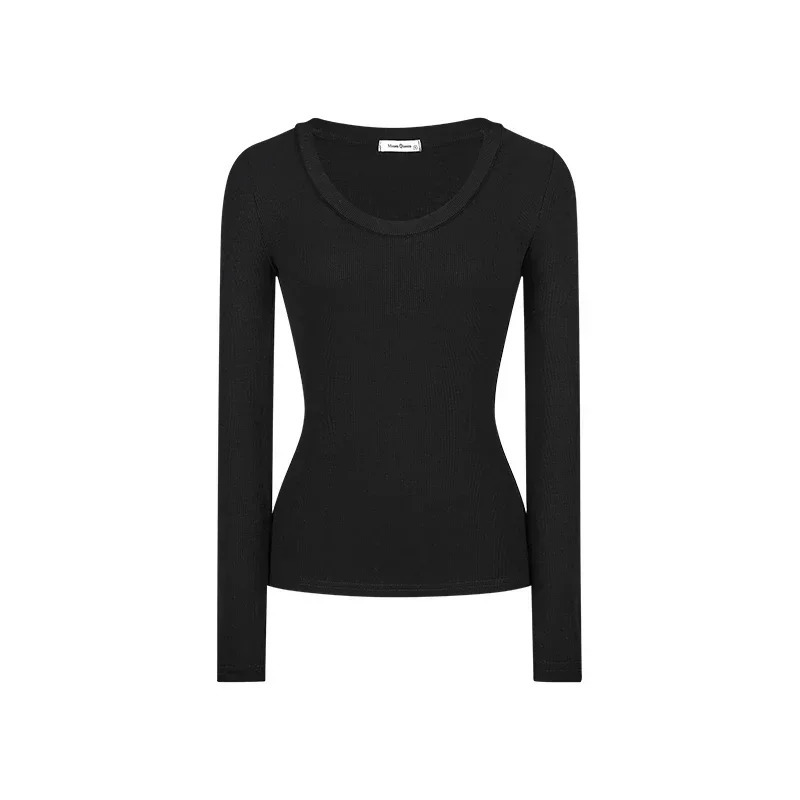 2025 Womens Long Sleeve Tshirt SpringSummer Solid Color Slim Fit Floral Basic Y2k Street Clothing 250407