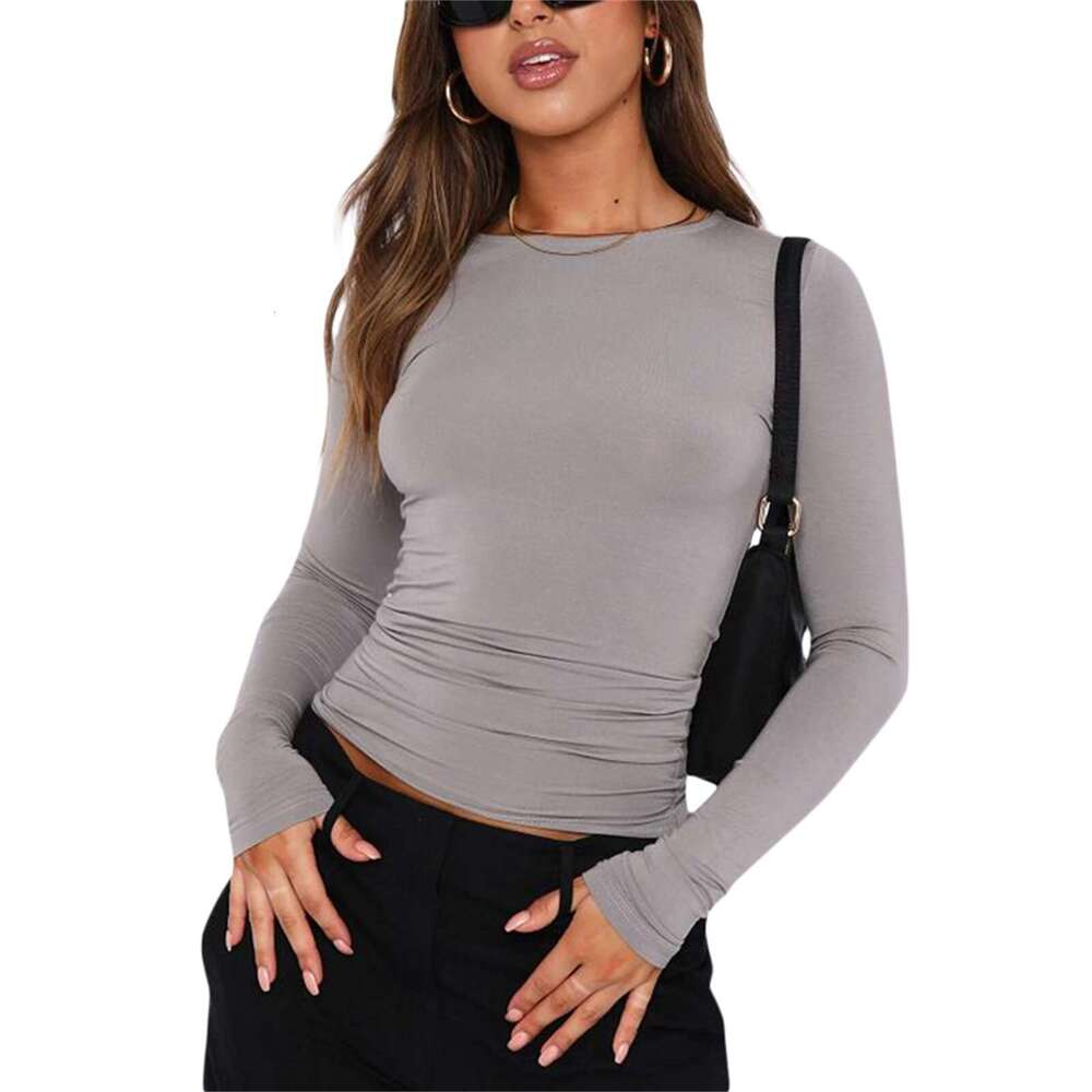 Popular Fashion Casual Long Sleeve Spring Autumn Solid Color Slim Fit Pullover T-Shirt Women's Streetwear Base Shirt Top