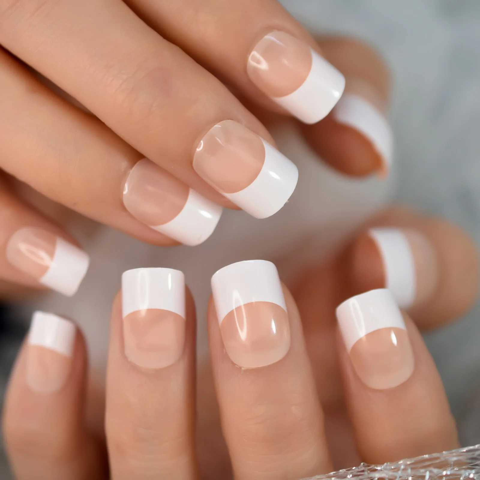 French style fake nails natural nude white pointed glossy pressed finger nail art handmade beauty set with multiple styles to choose from W250410