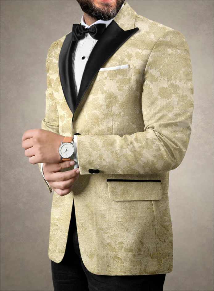 Stylish Men's Jacquard Tuxedos Single Breasted Peaked Lapel Pant Sets Slim Fit Prom Male Party Customized Wear
