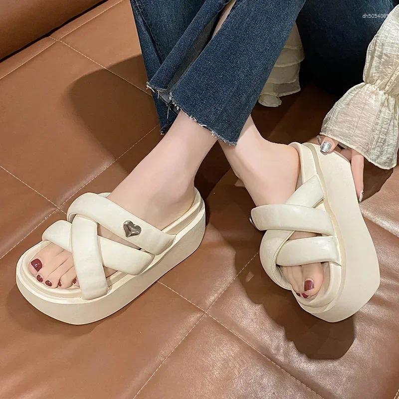 Sandals 2025 Chunky Women's Thick Bottom Wedge Heels Slides 8CM High Platform Casual Beach Flip Flops Woman
