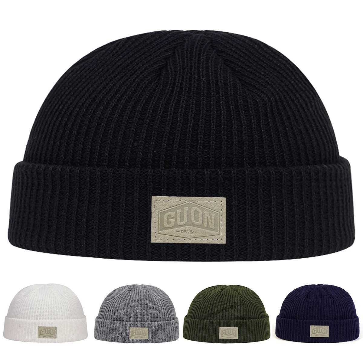 Unisex GUON DENIM Leather Label Beanies Hats Autumn and Winter Warm Knitted Hat Hip Hop Boy Girls CapsXJ251110