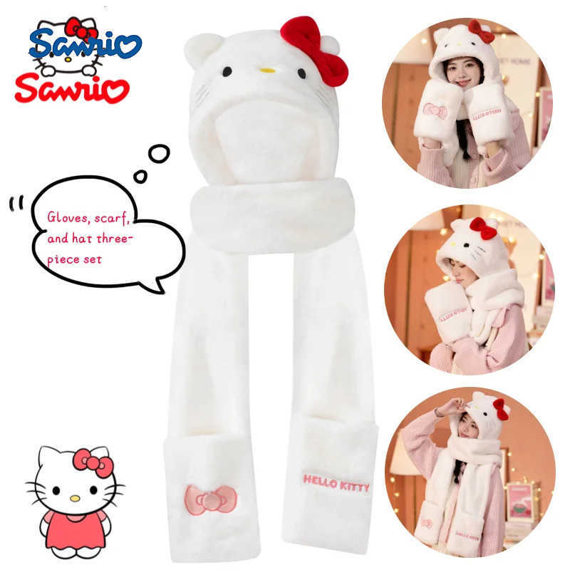 Sanrio Hello Kitty Cartoon Cute Fleece-Lined Warm Hat Scarf and Gloves Creative Kawaii Girl Thickened Warm Student Three-Piece Gift Set H251110