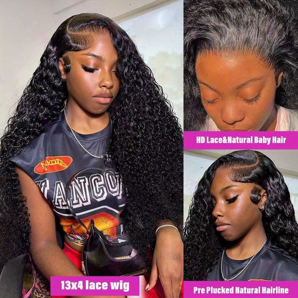 100% Unprocessed Brazilian Virgin Human Jerry Wave 13X4 Lace Frontal With Full Edges & Baby Black Deep Kinky Wet And Wavy Look Curly Style For Women, 