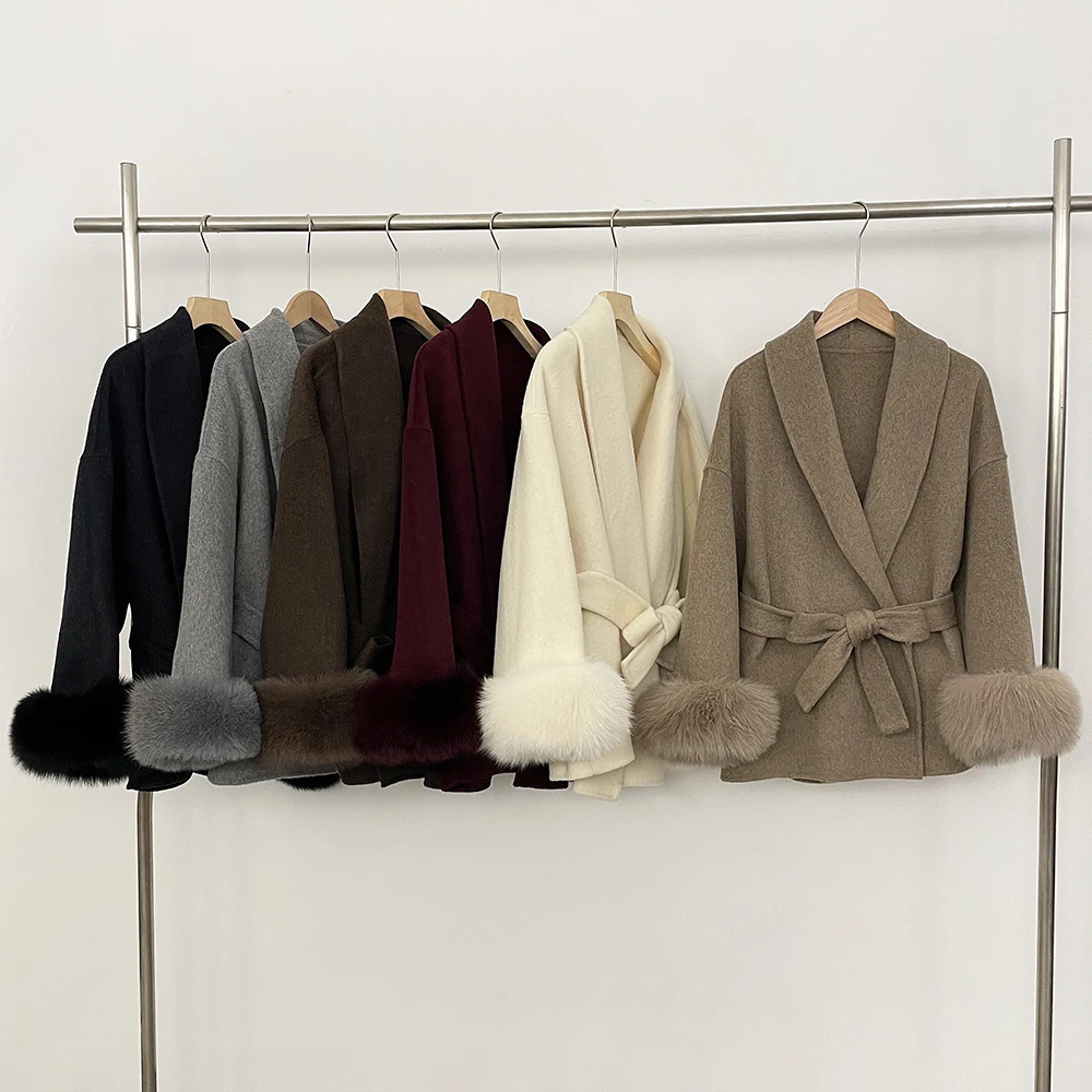 Reality Fur Coat Women Woolen Lady Overcoat Fox Wool Patchwork Mongolian Jacket Autumn Spring 251110