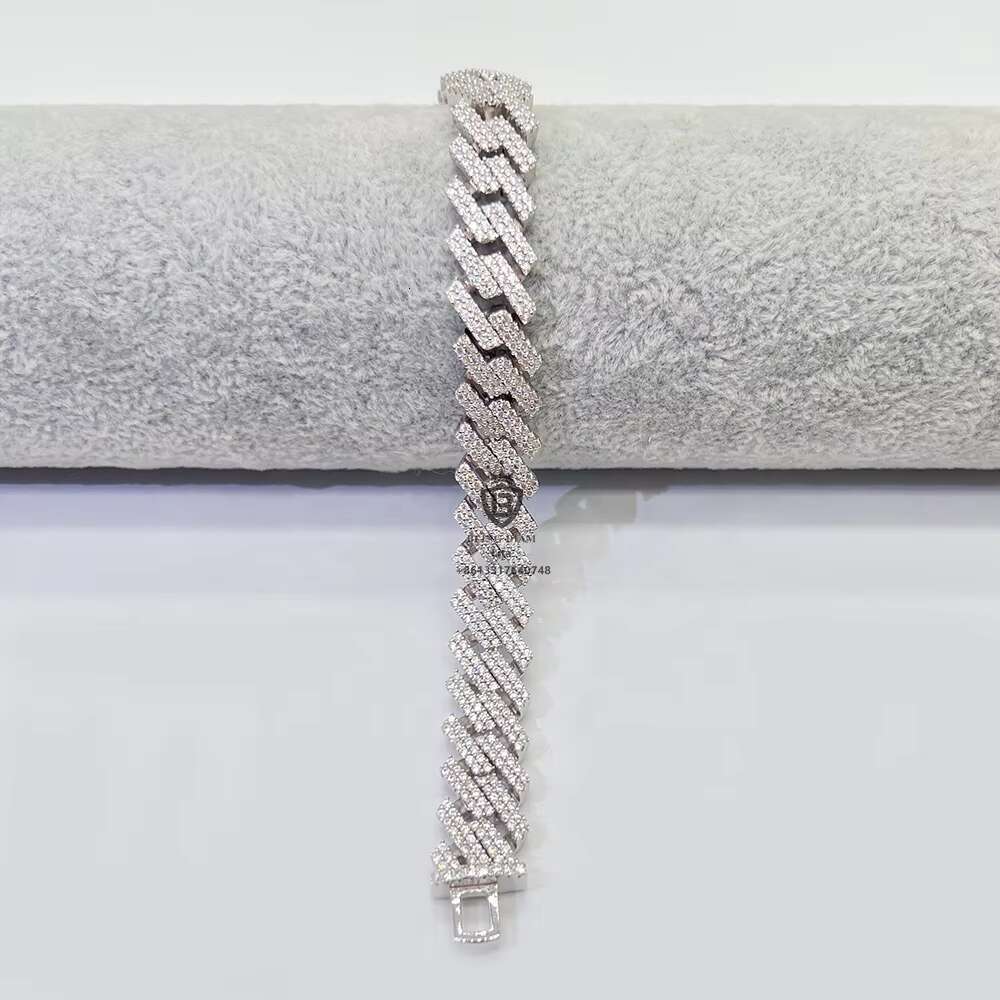 Hip Hop Hot Sale 18k Gold Plated 12mm Cuban Link Chain Moissanite Iced Men 925 Silver Jewelry Bracelet