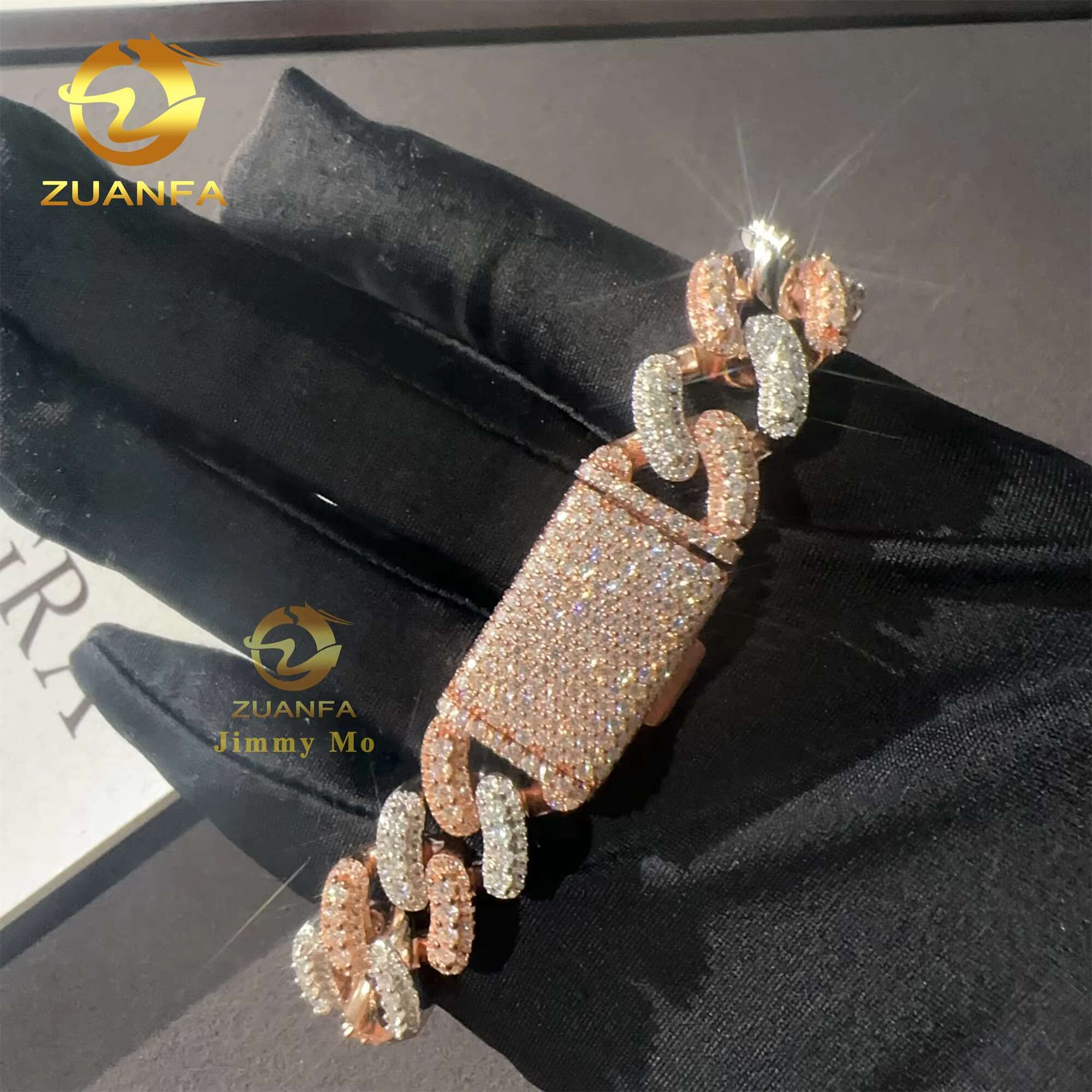 Fashion 15mm Two Tone Color Rapper Jewelry Hip Hop 925 Sterling Silver VVS1 Moissanite Diamond Cuban Link Bracelet Men