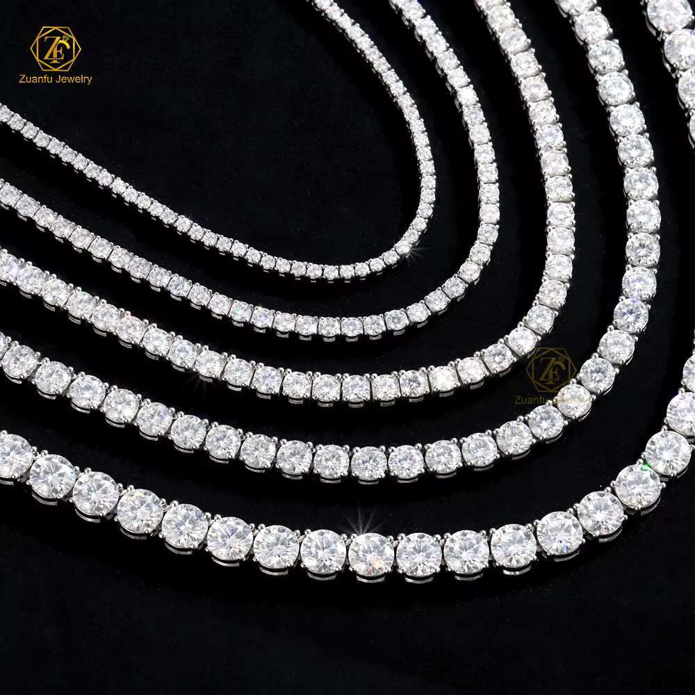 Hip Hop Iced Out D Color White VVS Sterg Sier 3mm-4mm Moissanite Dia Tennis Necklace Gold Plated k Chain