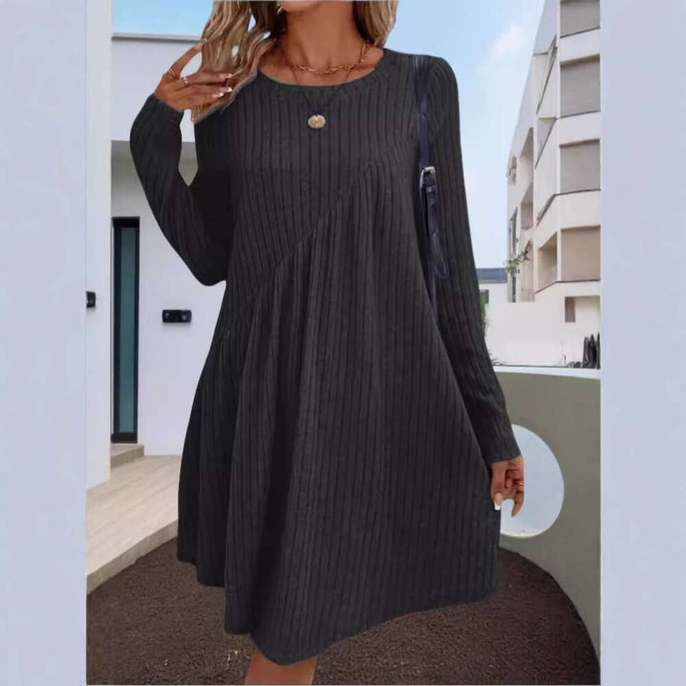 2025 Amazon Independent Station Autumn Winter Bohemian Irregular Brushed Ribbed Solid Color Dress Women's Fashion