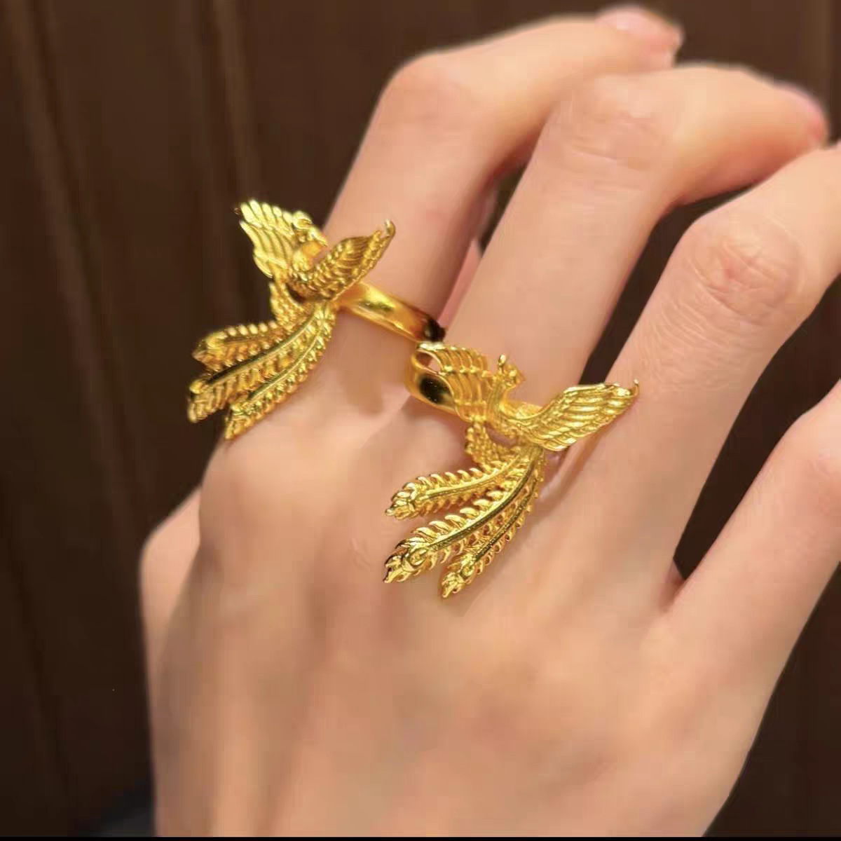 Gold Store Same Style Ancient Method Phoenix Wedding Open Ring For Women Fashionable Exquisite Light Designer Ring Fashion Ring Luxury Matte Gold Adju